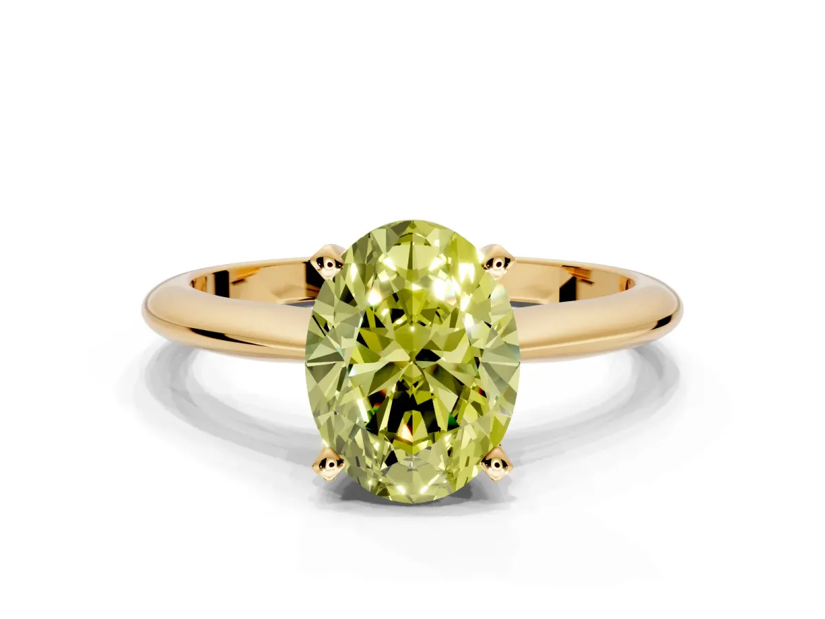 Solitaire Engagement Ring Setting for Fancy Yellow Oval Center with Knife Ridge Band and Claw Prong Head in Yellow Gold