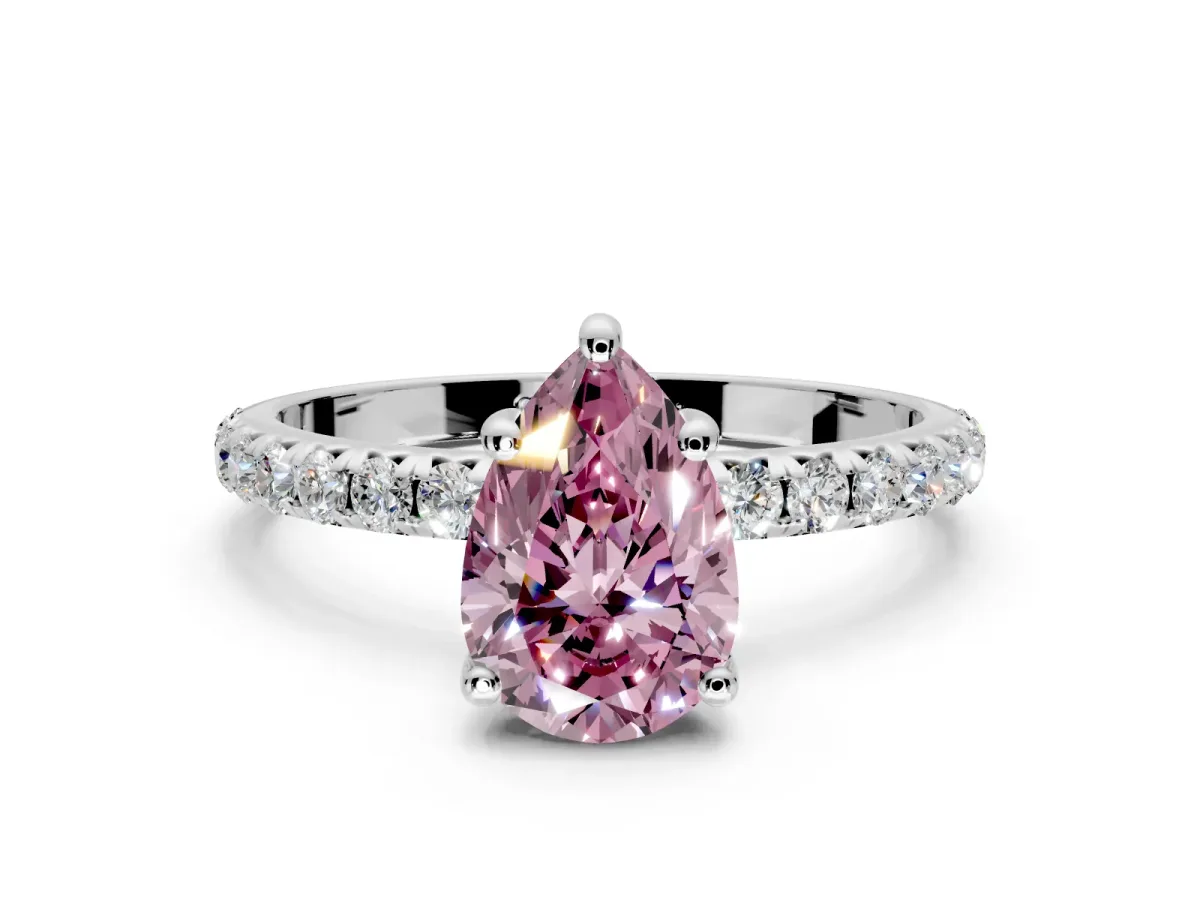 Solitaire Engagement Ring Setting for Fancy Pink Pear-Shaped Center with Micro Pave Band and Prong Head in Sterling Silver
