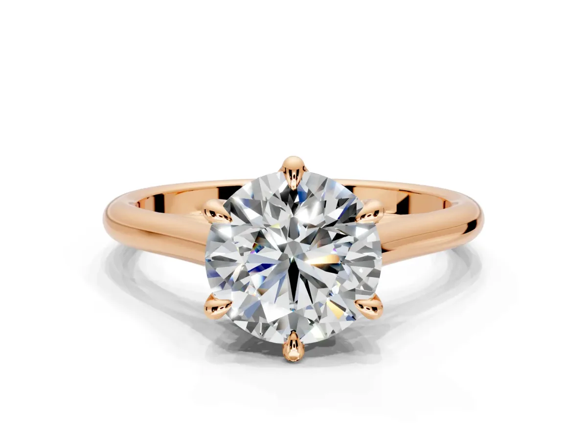 Solitaire Engagement Ring Setting for Round Cut Center with Cathedral Band and Prong Head in Rose Gold