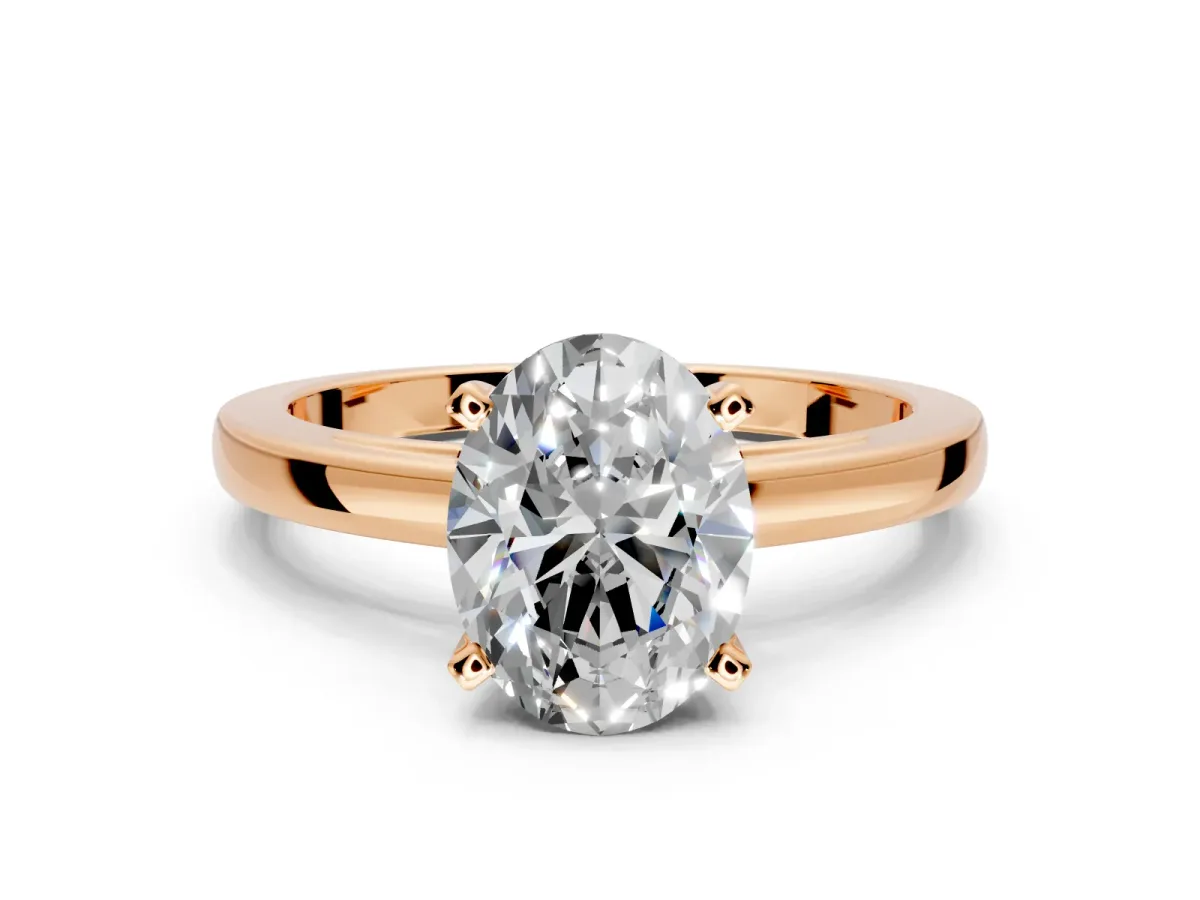 Solitaire Engagement Ring Setting for Oval Center with Basket Rail and Prong Head in Rose Gold