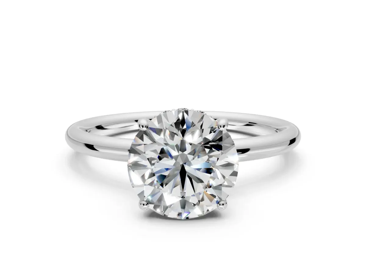Solitaire Engagement Ring Setting for Round Cut Center with Plain Band, Open Basket and Prong Head in Platinum