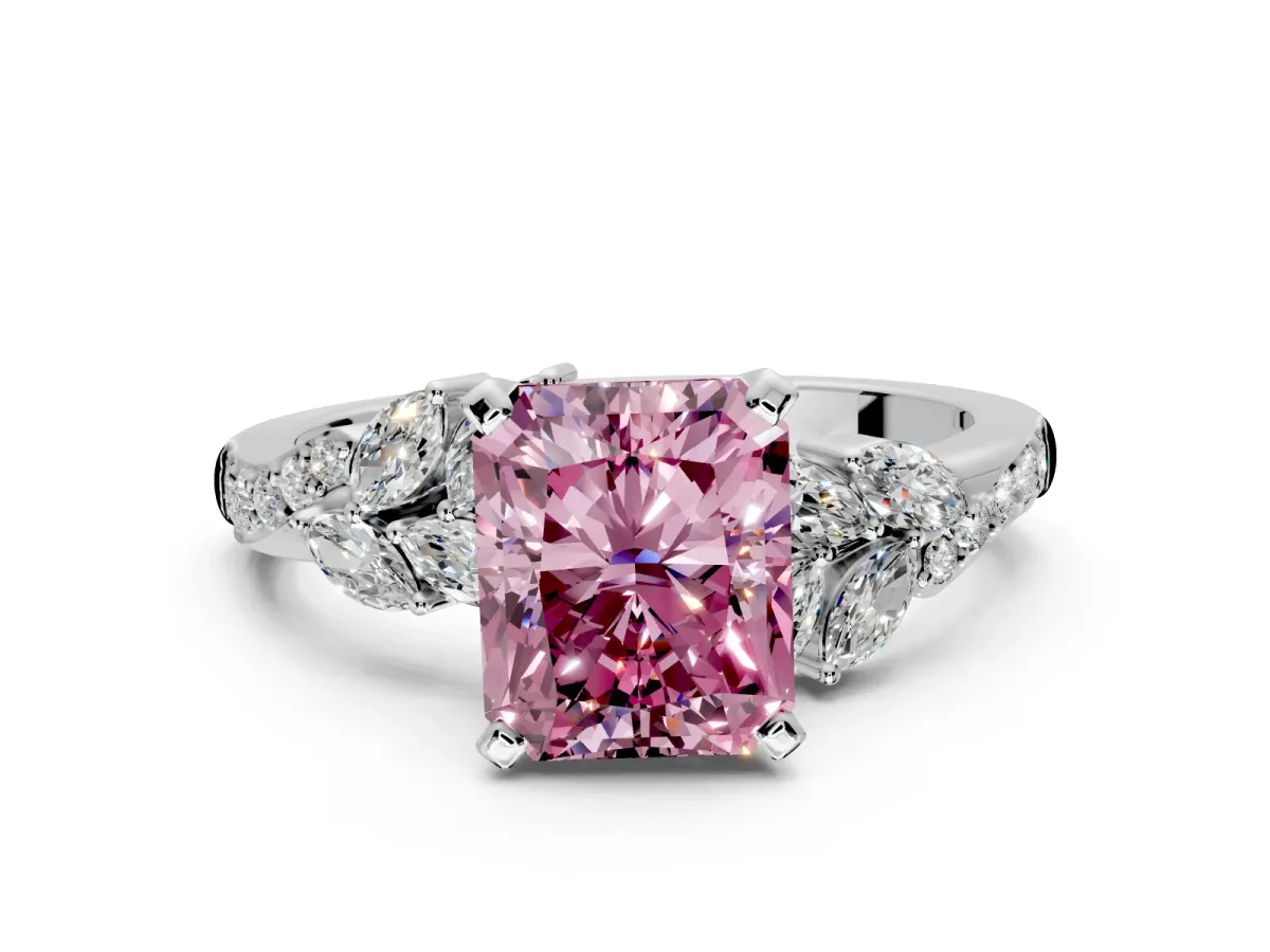 Solitaire Engagement Ring Setting for Fancy Pink Radiant Cut Center with Marquise Accent Twist Band and Prong Head in Platinum