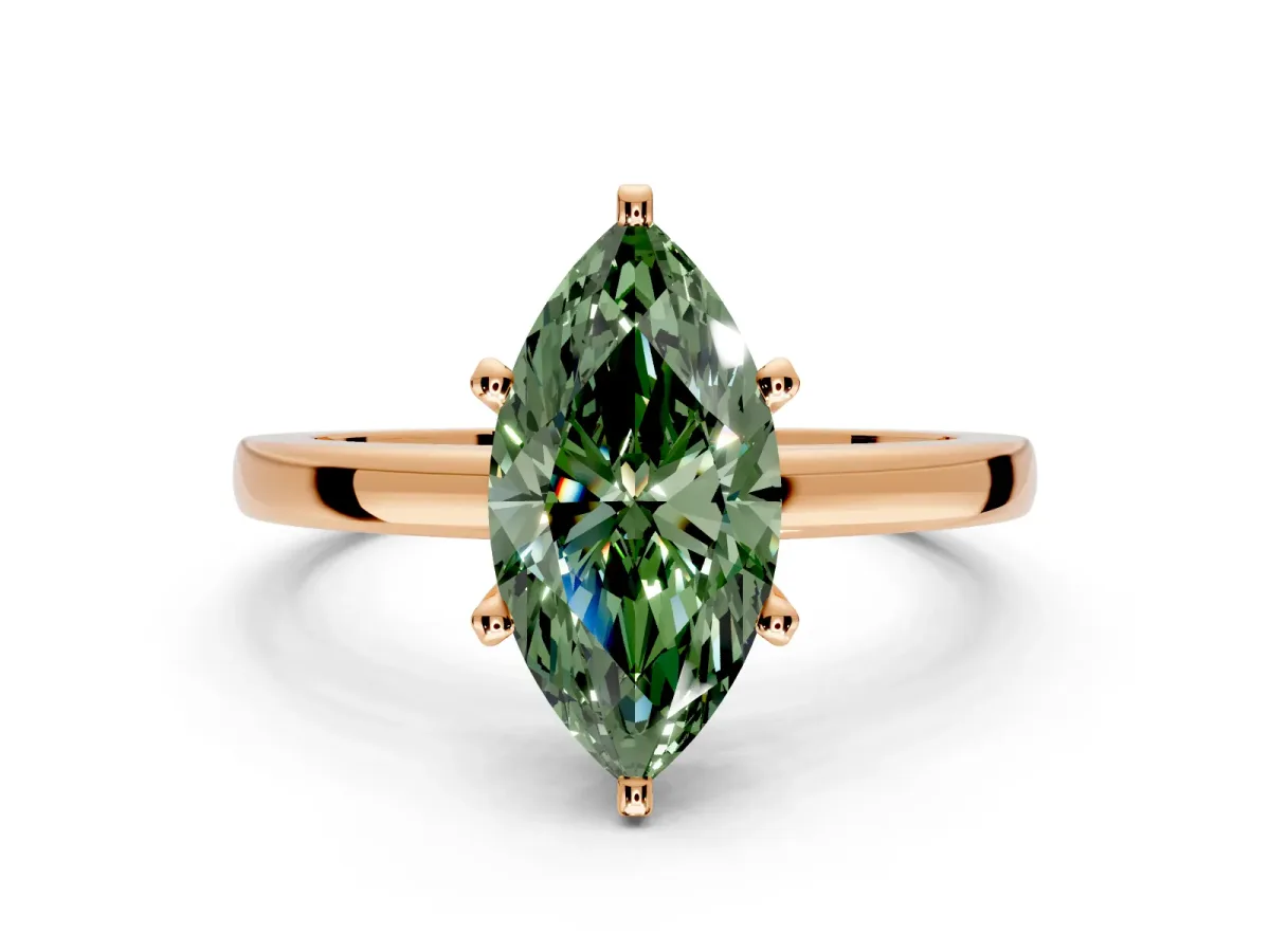 Solitaire Engagement Ring Setting for Fancy Green Marquise Center with Basket Rail and Prong Head in Rose Gold