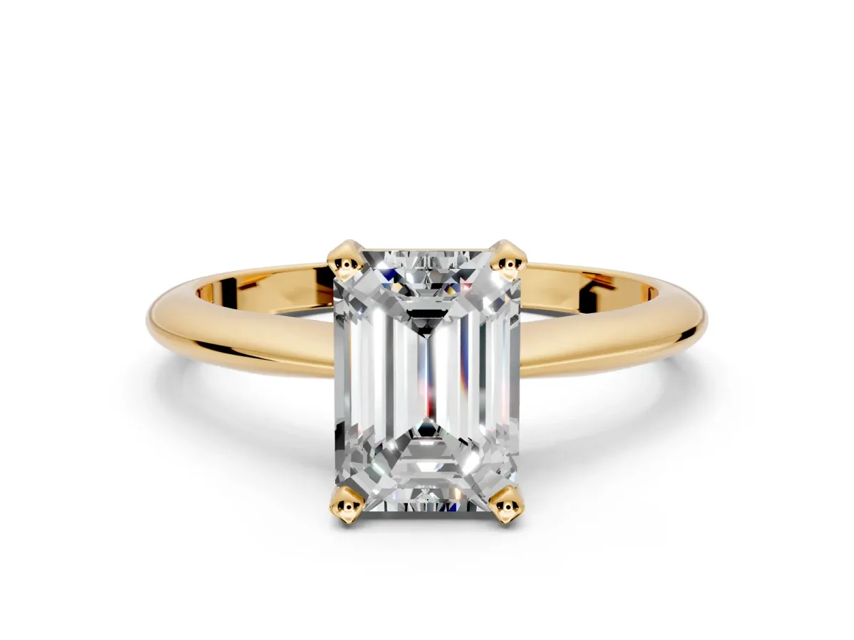 Solitaire Engagement Ring Setting for Emerald Cut Center with Knife Ridge Band and Claw Prong Head in Yellow Gold
