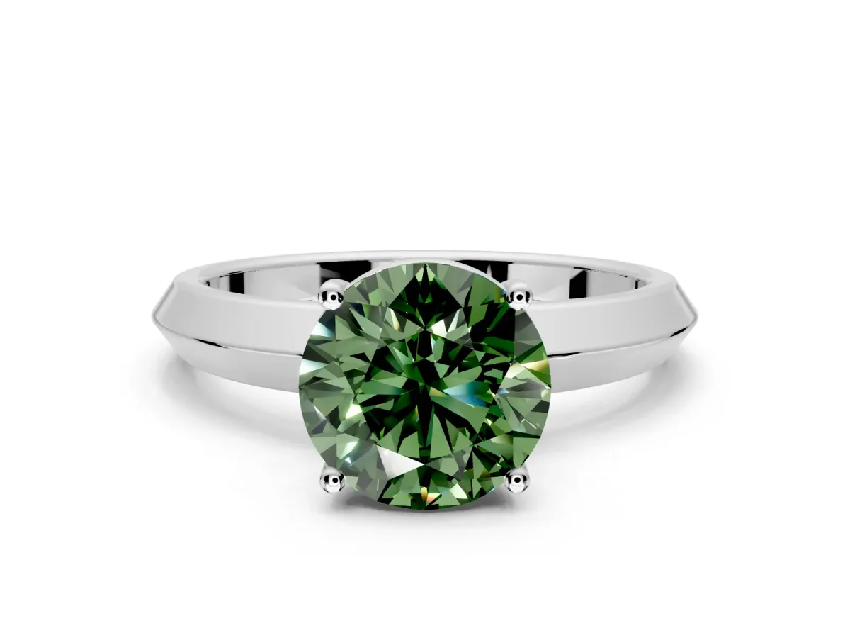 Solitaire Engagement Ring Setting for Fancy Green Round Cut Center with Wide Knife Ridge Band and Prong Head in Platinum