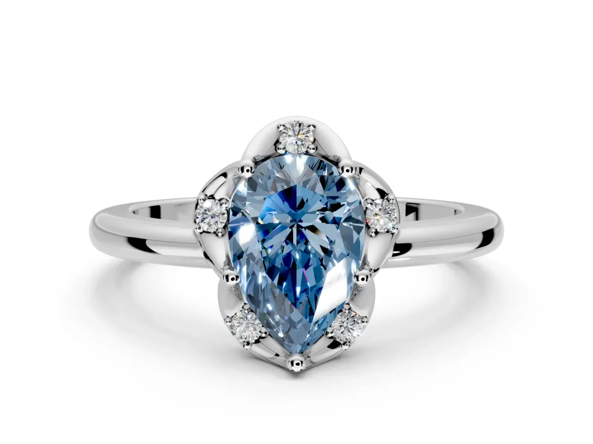 Floral Frame Engagement Ring Setting for Fancy Blue Pear-Shaped Center with Accent Clusters and Prong Head in Platinum