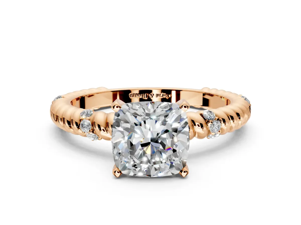 Rope Engagement Ring Setting for Cushion Cut Center with Accent Shoulders and Prong Head in Rose Gold