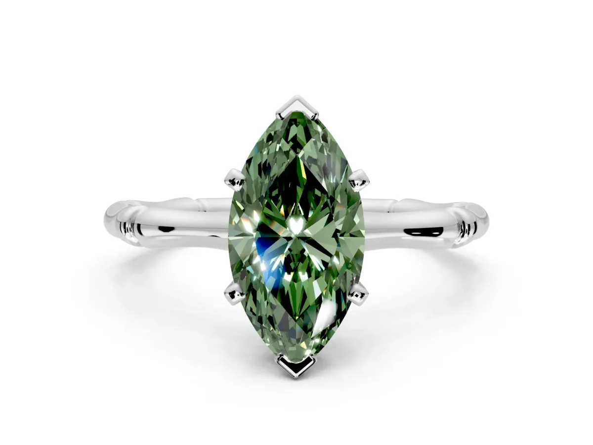 Solitaire Engagement Ring Setting for Fancy Green Marquise Center with Bamboo Band and Prong Head in Sterling Silver