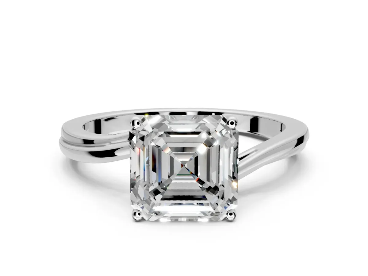 Solitaire Engagement Ring Setting for Asscher Cut Center with Plain Bypass Twist Band and Prong Head in Sterling Silver
