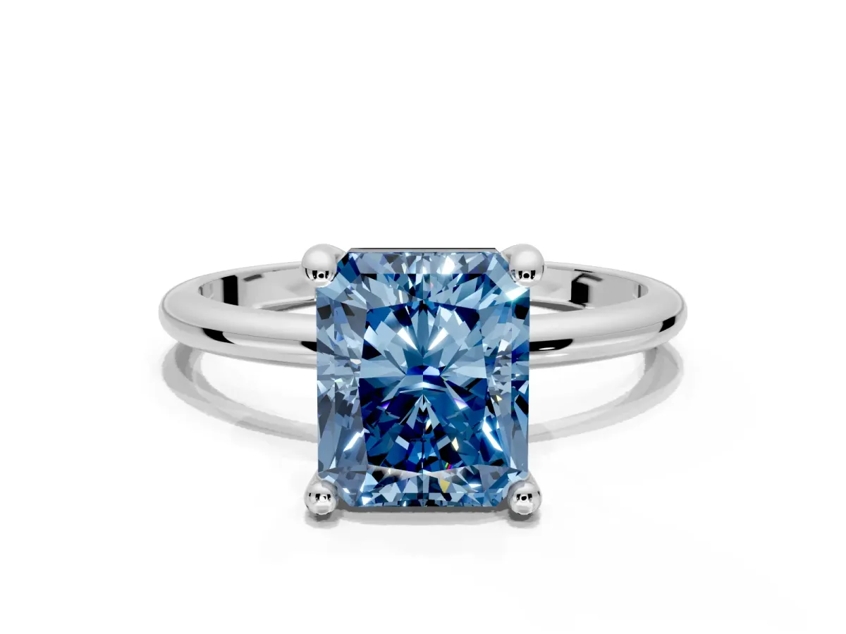Minimalist Solitaire Engagement Ring Setting for Fancy Blue Radiant Cut Center with Thin Band and Prong Head in Sterling Silver