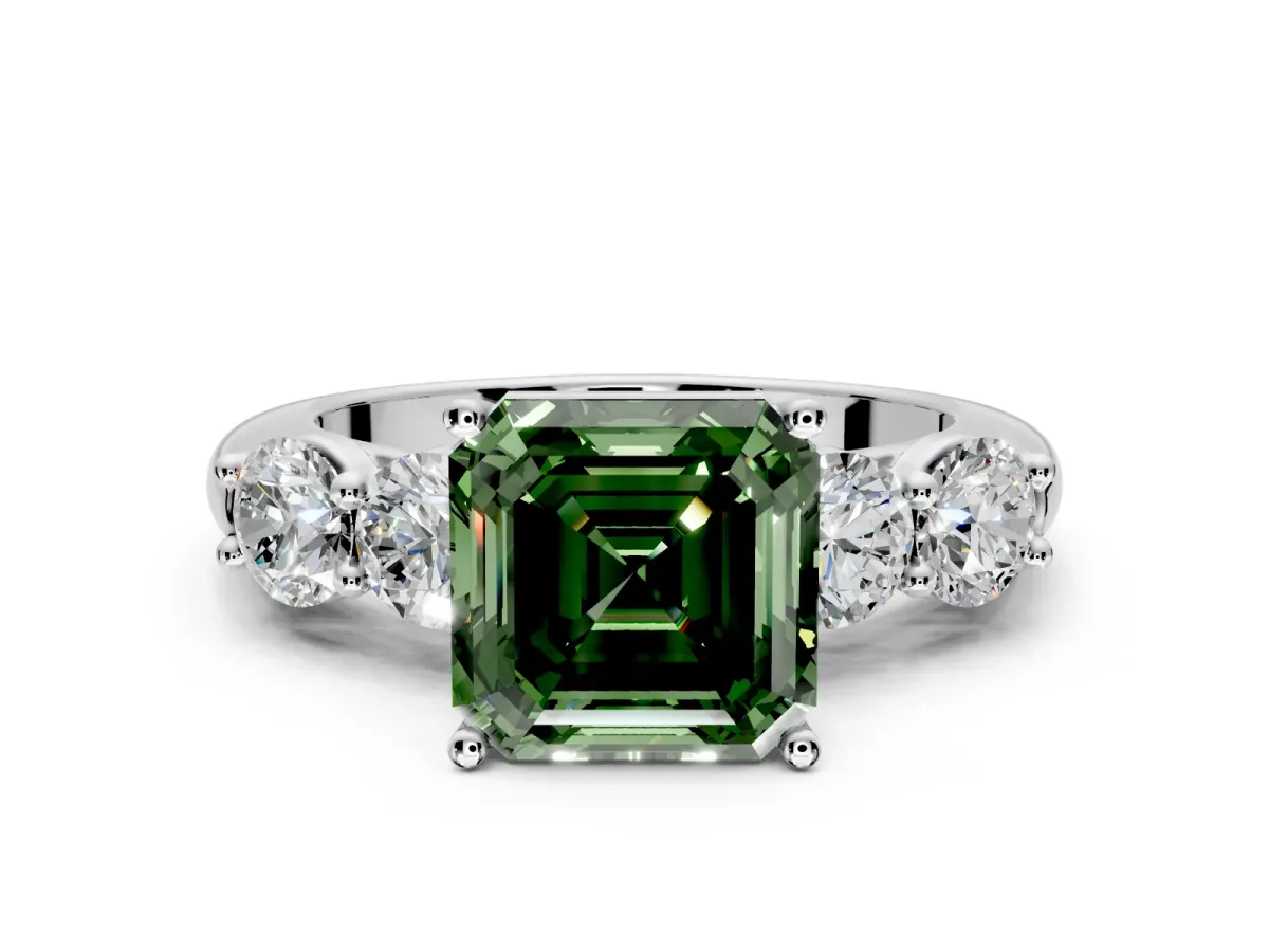 5 Stone Engagement Ring Setting for Fancy Green Asscher Cut Center with Graduated Accents and Prong Head in Platinum
