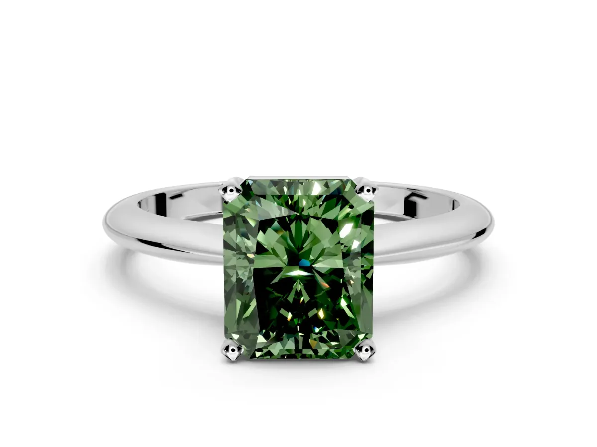 Solitaire Engagement Ring Setting for Fancy Green Radiant Cut Center with Knife Ridge Band and Claw Prong Head in White Gold