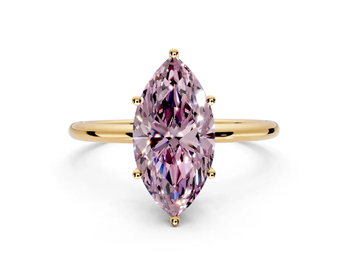 Solitaire Engagement Ring Setting for Fancy Pink Marquise Center with Straight Thin Band and Prong Head in Yellow Gold