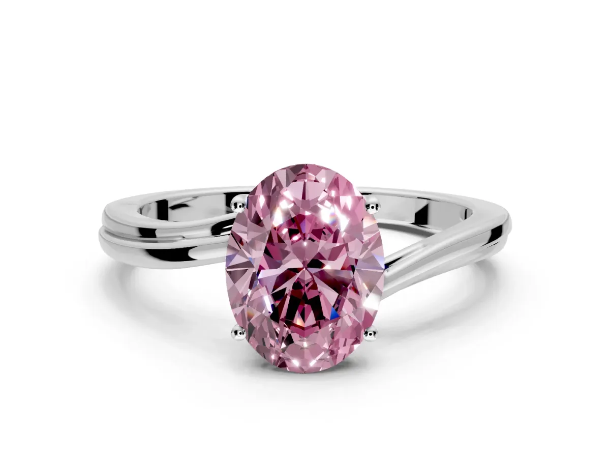 Solitaire Engagement Ring Setting for Fancy Pink Oval Center with Plain Bypass Twist Band and Prong Head in Platinum