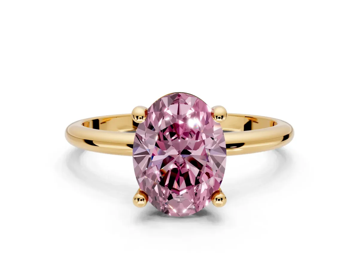 Minimalist Solitaire Engagement Ring Setting for Fancy Pink Oval Center with Thin Band and Prong Head in Yellow Gold