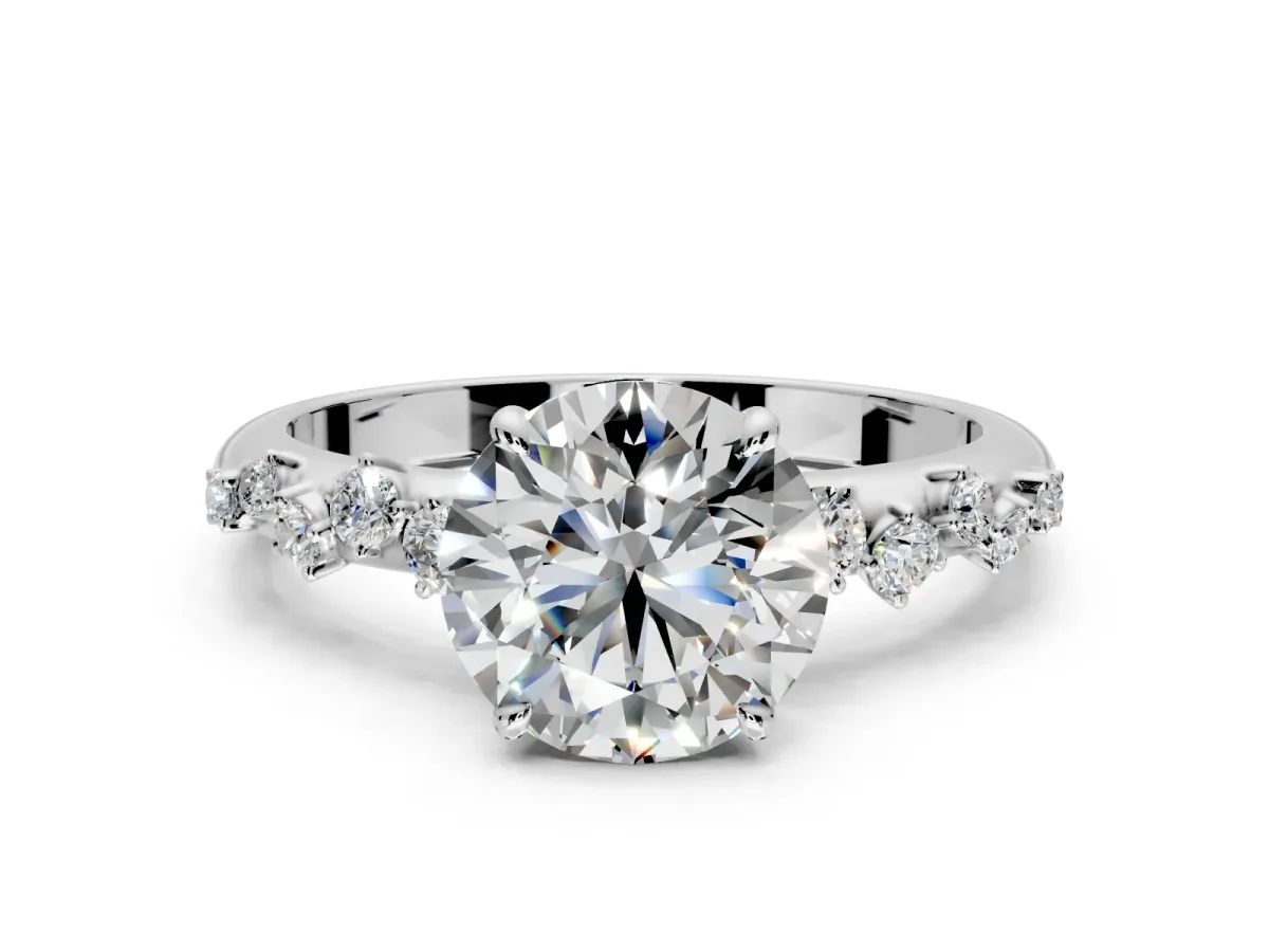 Cluster Engagement Ring Setting for Round Cut Center with Round Cut Accent Band and Prong Head in Sterling Silver