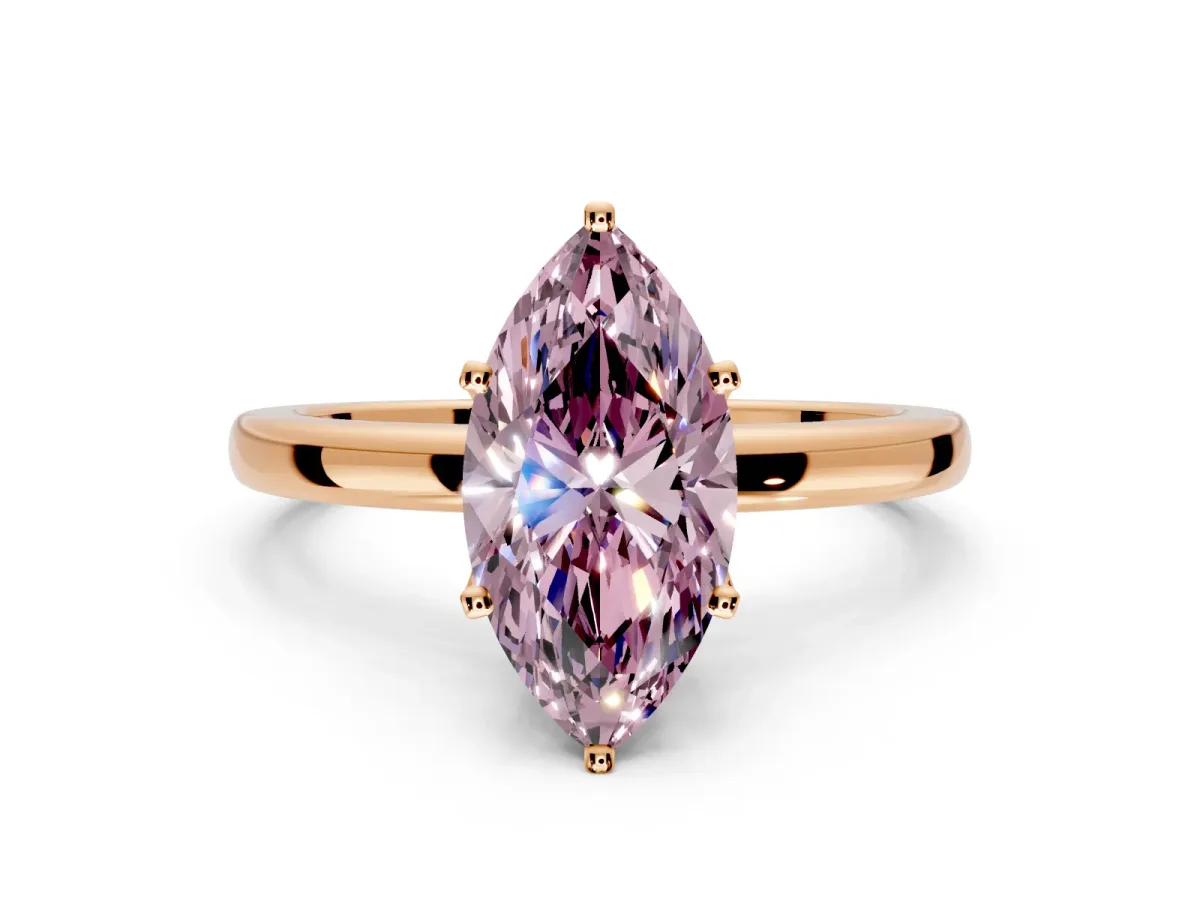 Solitaire Engagement Ring Setting for Fancy Pink Marquise Center with Plain Band and Tulip Prong Head in Rose Gold