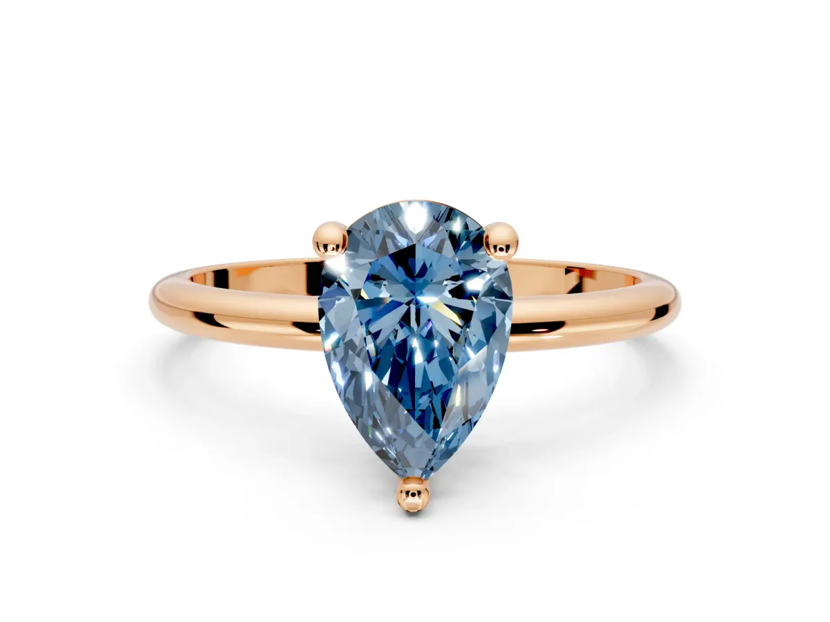 Minimalist Solitaire Engagement Ring Setting for Fancy Blue Pear-Shaped Center with Thin Band and Prong Head in Rose Gold
