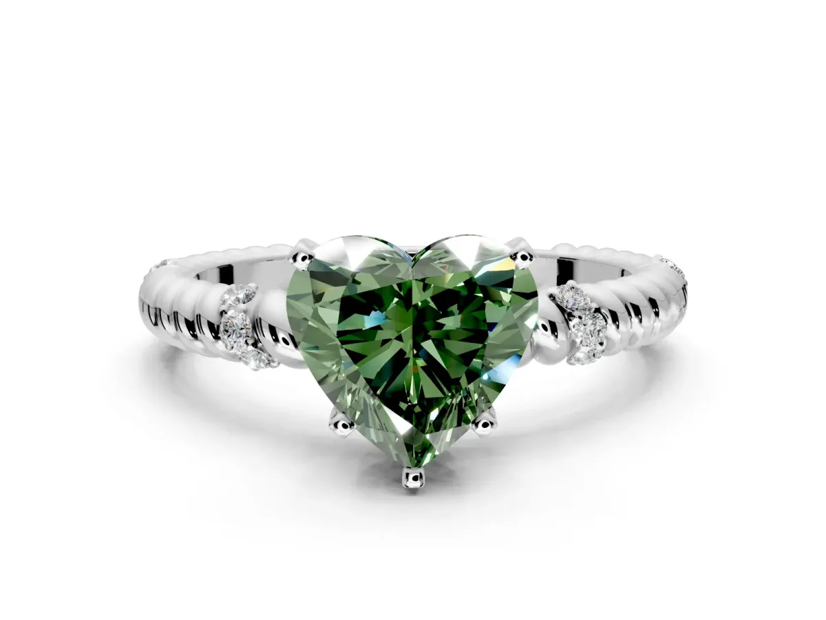 Rope Engagement Ring Setting for Fancy Green Heart-Shaped Center with Accent Shoulders and Prong Head in Platinum