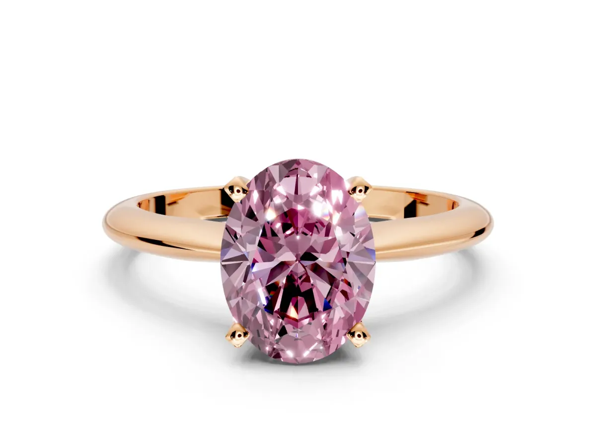 Solitaire Engagement Ring Setting for Fancy Pink Oval Center with Knife Ridge Band and Claw Prong Head in Rose Gold