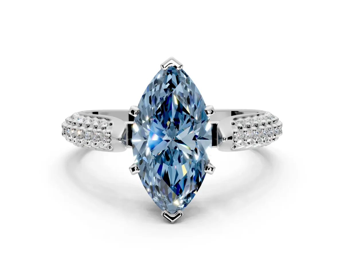 Solitaire Engagement Ring Setting for Fancy Blue Marquise Center with Multi-Row Accents and Prong Head in Platinum