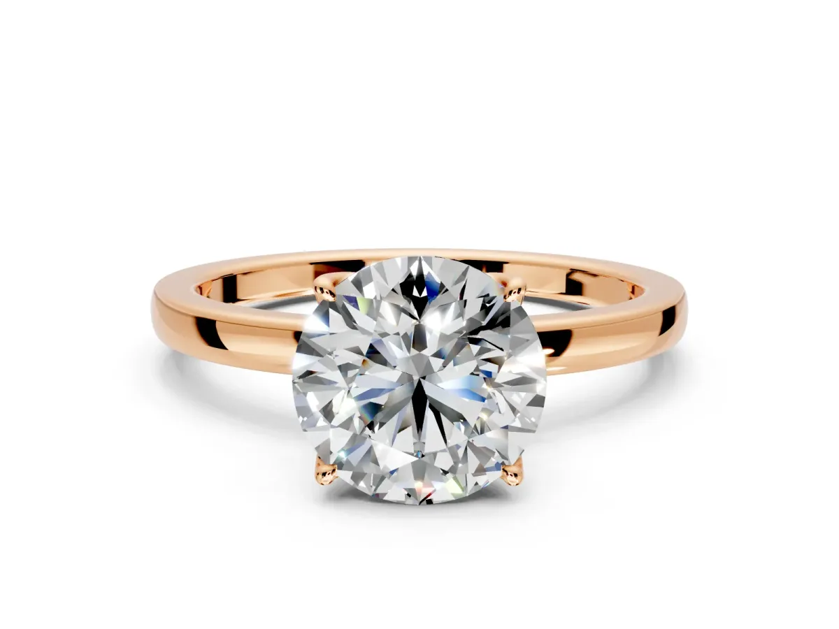 Solitaire Engagement Ring Setting for Round Cut Center with Thin Rounded Plain Band and Prong Head in Rose Gold