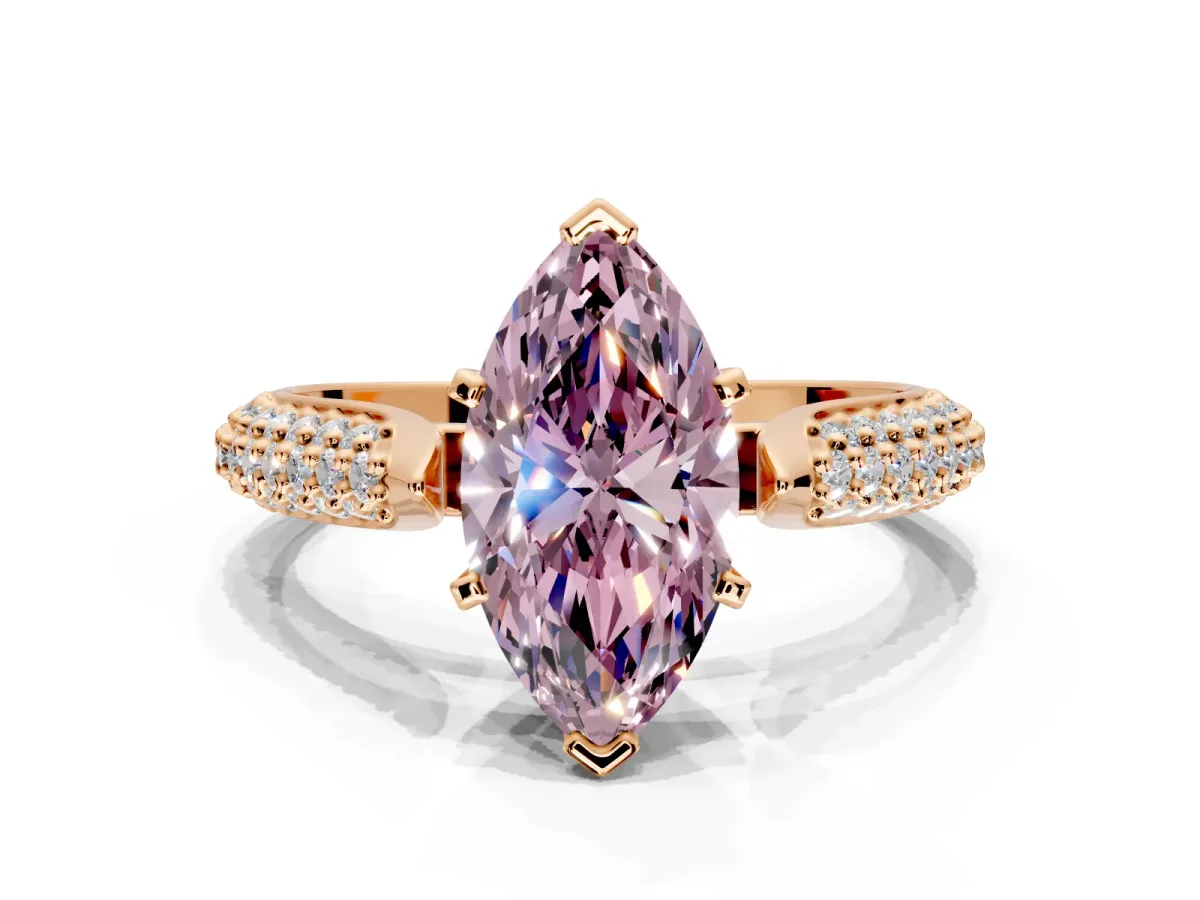 Solitaire Engagement Ring Setting for Fancy Pink Marquise Center with Multi-Row Accents and Prong Head in Rose Gold