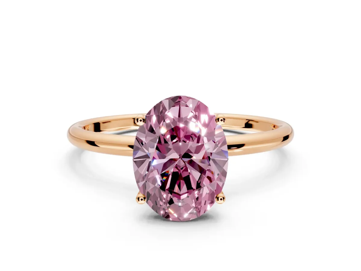 Solitaire Engagement Ring Setting for Fancy Pink Oval Center with Straight Thin Band and Prong Head in Rose Gold