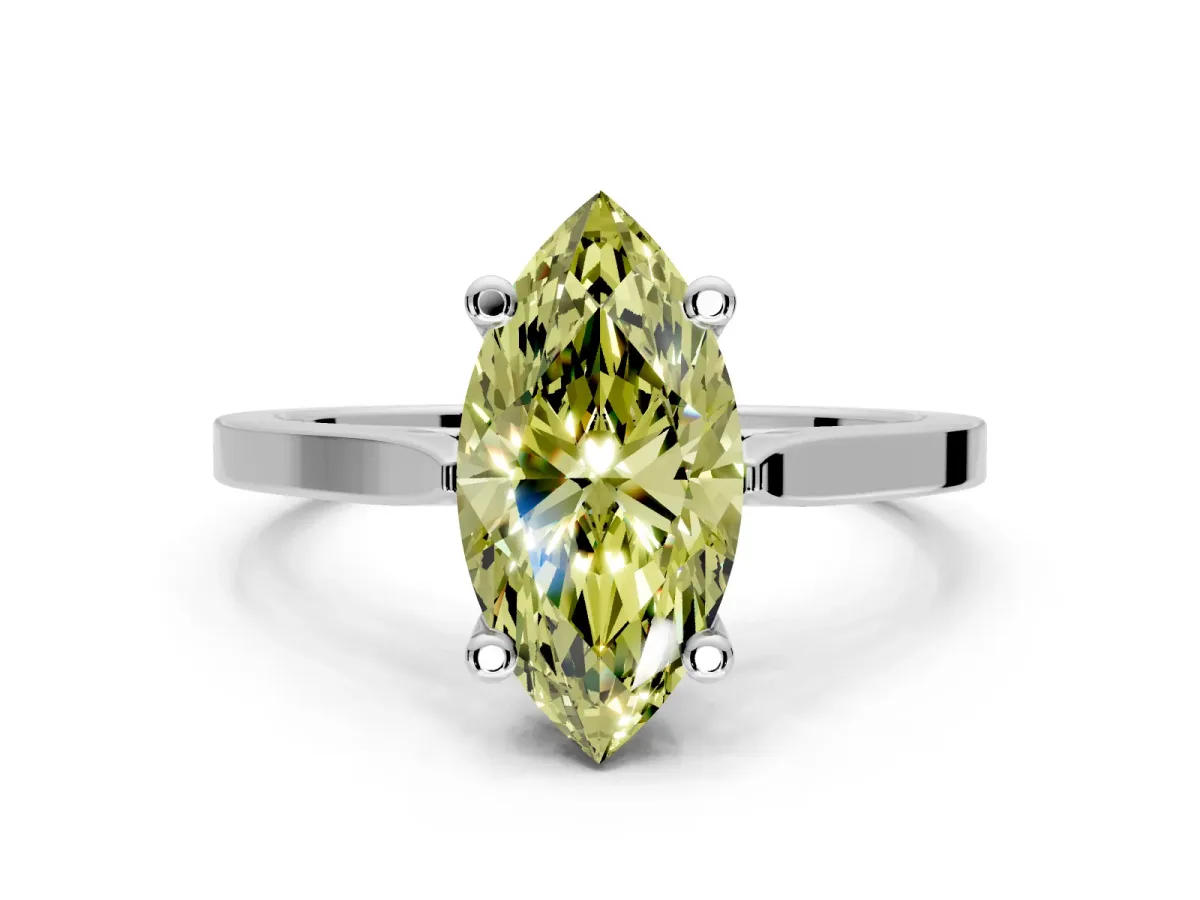 Solitaire Engagement Ring Setting for Fancy Yellow Marquise Center with Tapered Shoulders and Prong Head in Platinum