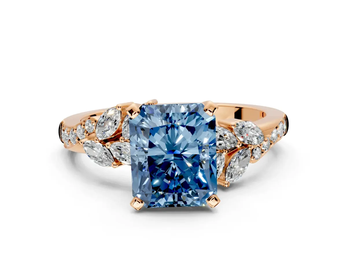 Solitaire Engagement Ring Setting for Fancy Blue Radiant Cut Center with Marquise Accent Twist Band and Prong Head in Rose Gold