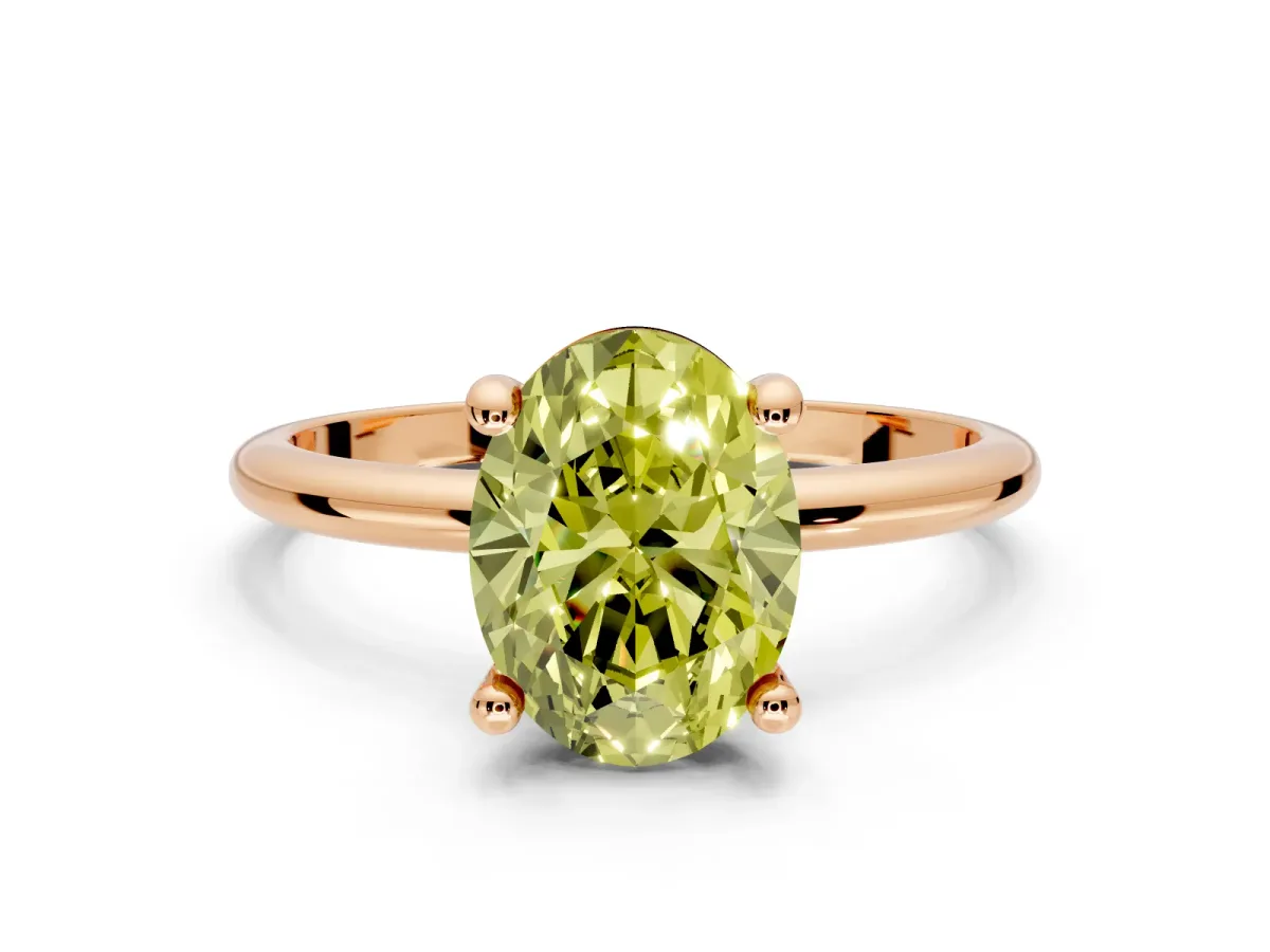 Minimalist Solitaire Engagement Ring Setting for Fancy Yellow Oval Center with Thin Band and Prong Head in Rose Gold