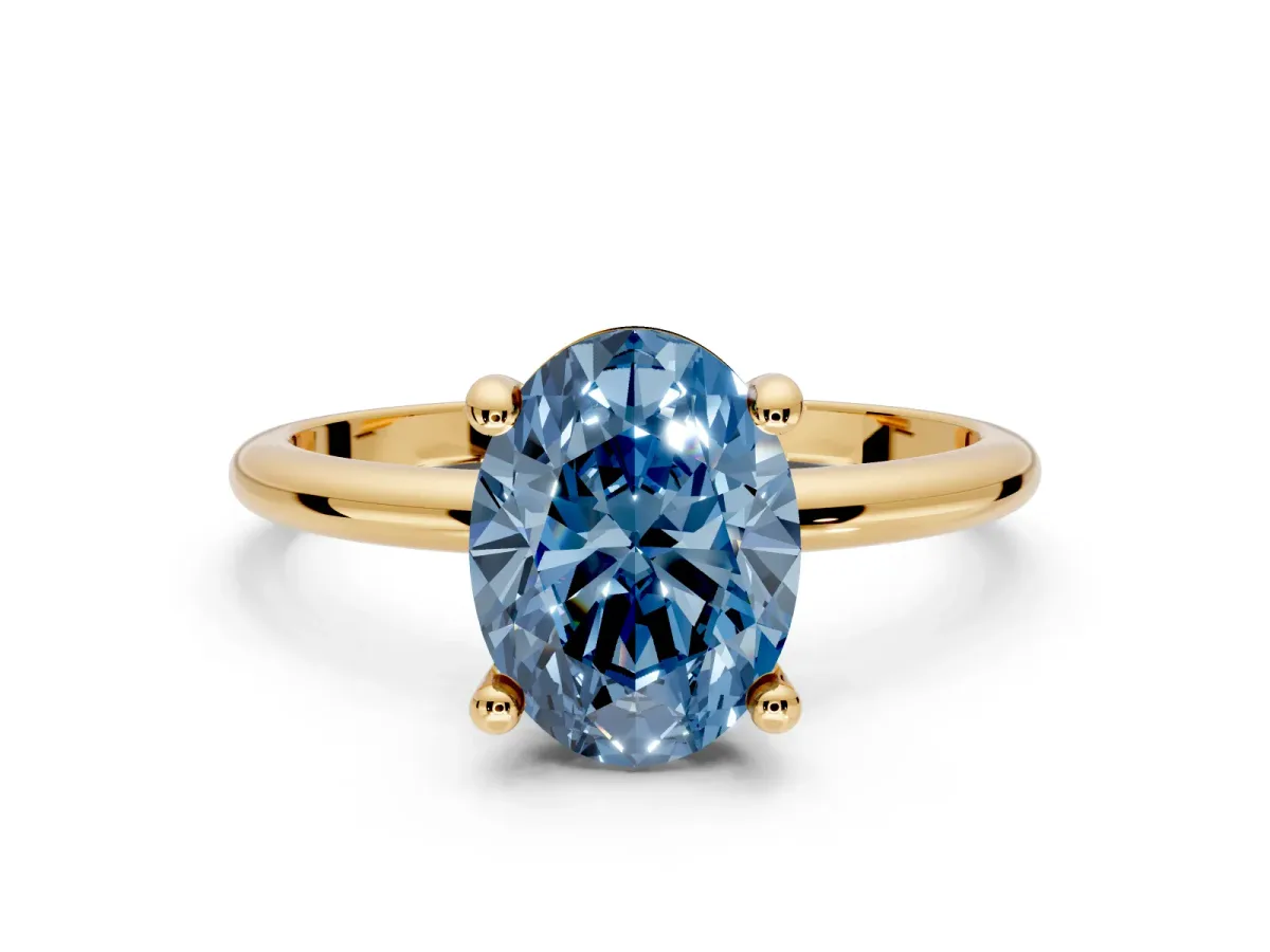 Minimalist Solitaire Engagement Ring Setting for Fancy Blue Oval Center with Thin Band and Prong Head in Yellow Gold