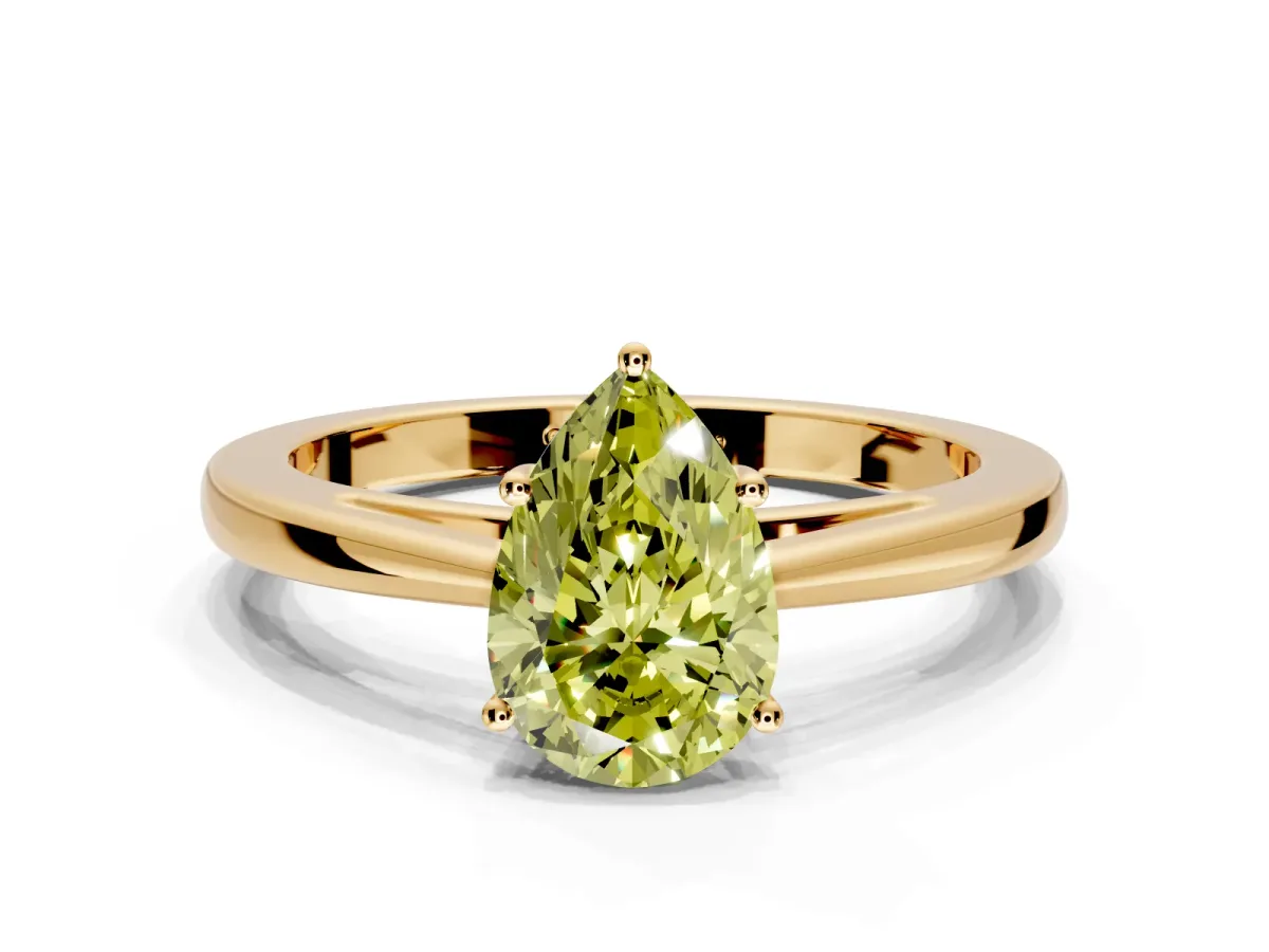 Solitaire Engagement Ring Setting for Fancy Yellow Pear-Shaped Center with Open Cathedral Shoulders and Prong Head in Yellow Gold
