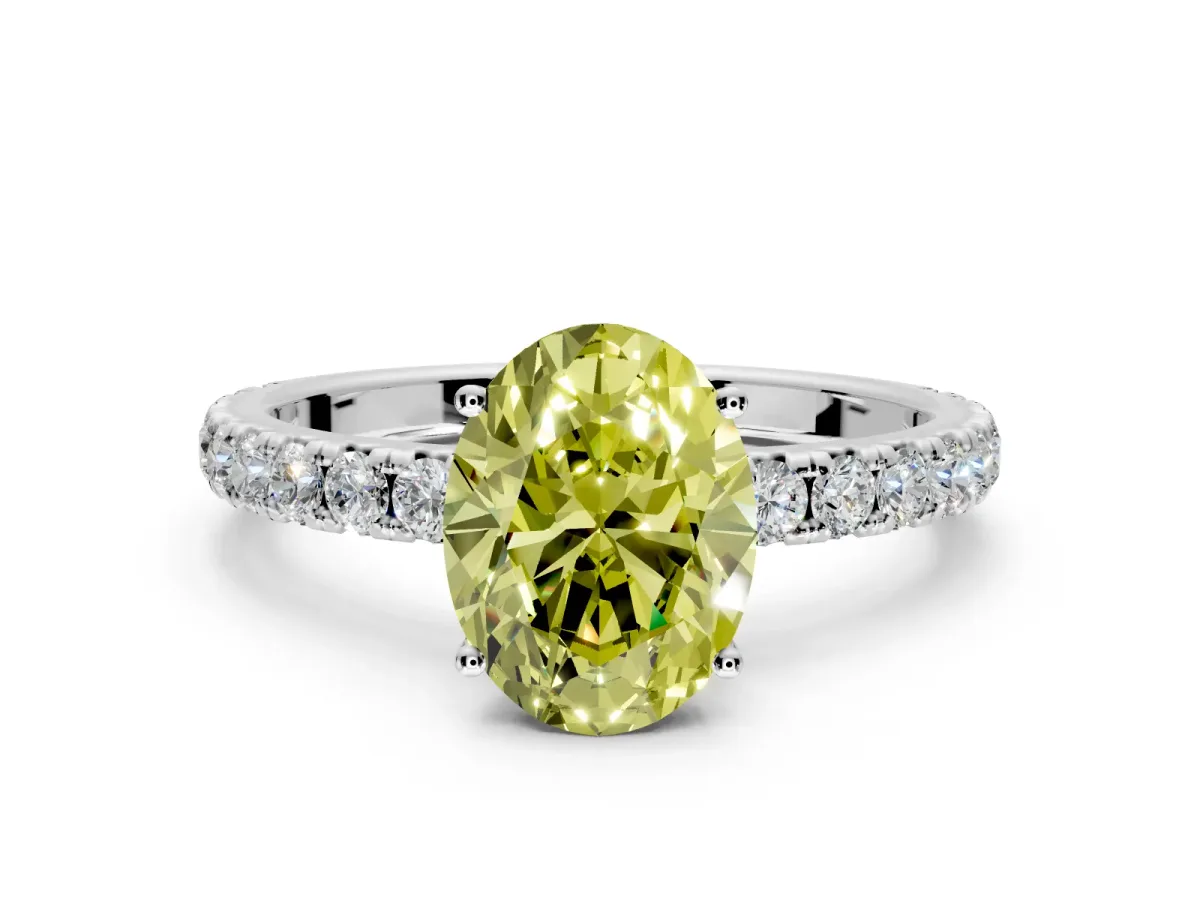 Solitaire Engagement Ring Setting for Fancy Yellow Oval Center with Large Accent Band and Prong Head in Platinum