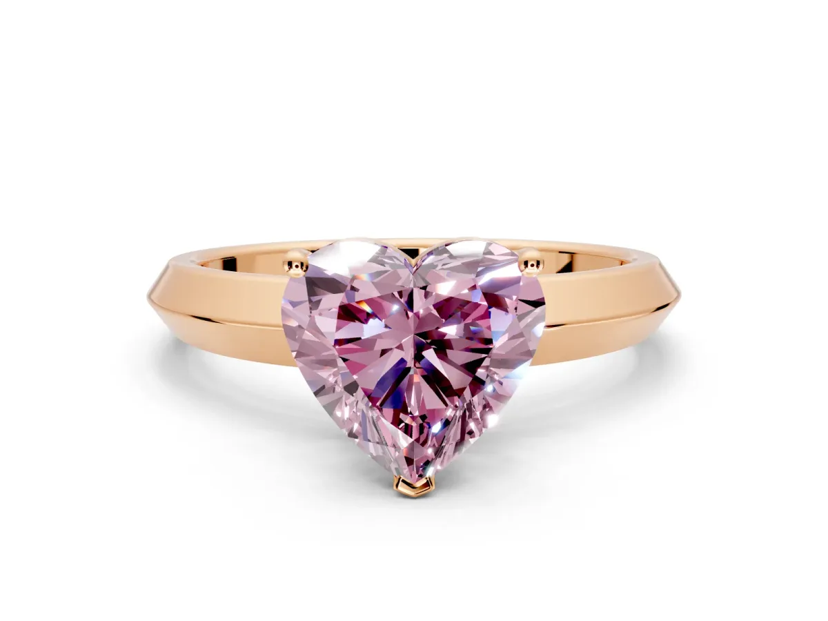 Solitaire Engagement Ring Setting for Fancy Pink Heart-Shaped Center with Wide Knife Ridge Band and Prong Head in Rose Gold