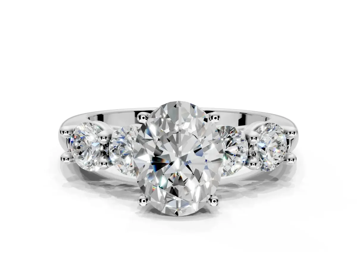 5 Stone Engagement Ring Setting for Oval Center with Graduated Accents and Prong Head in Platinum