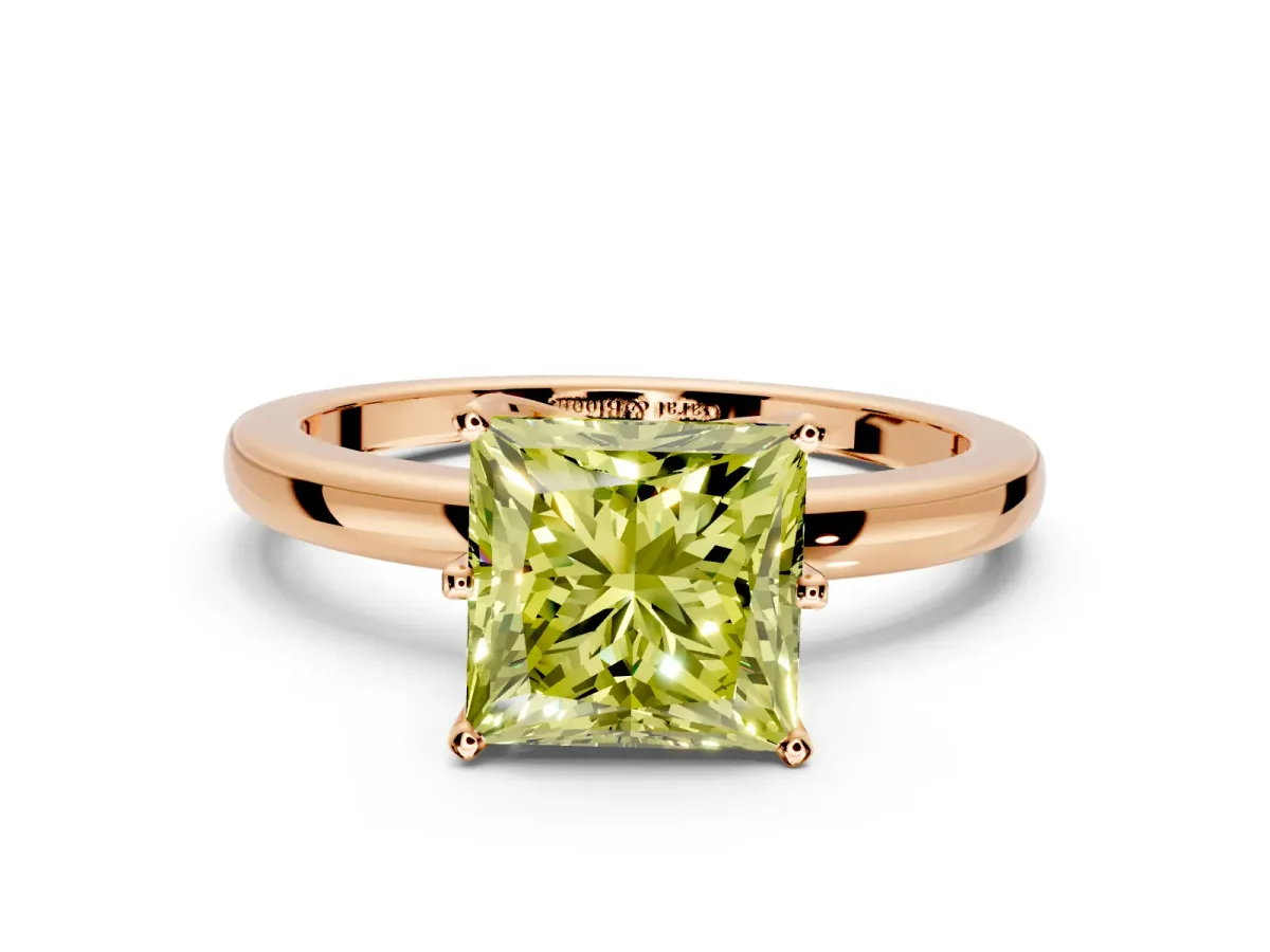 Solitaire Engagement Ring Setting for Fancy Yellow Princess Cut Center with Plain Band and Tulip Prong Head in Rose Gold
