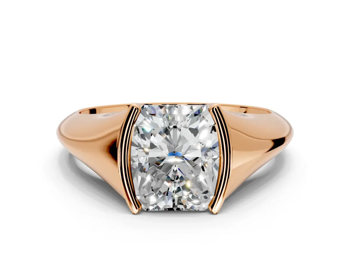 Tension Engagement Ring Setting for Radiant Cut Center with Wide Tapered Band and Tension Head in Rose Gold