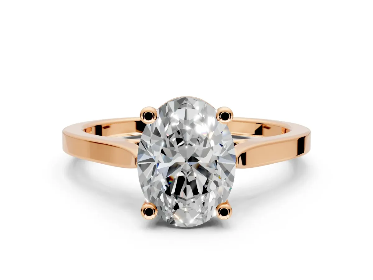 Solitaire Engagement Ring Setting for Oval Center with Tapered Shoulders and Prong Head in Rose Gold