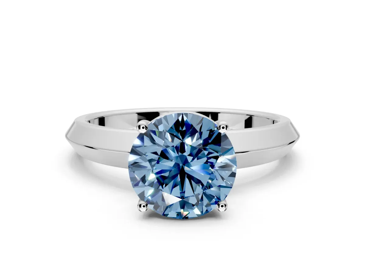 Solitaire Engagement Ring Setting for Fancy Blue Round Cut Center with Wide Knife Ridge Band and Prong Head in Platinum