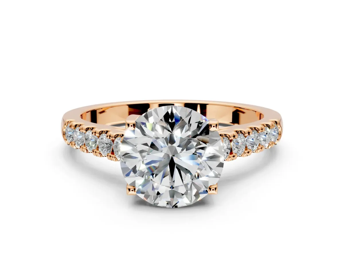 Solitaire Engagement Ring Setting for Round Cut Center with Partway Pave Band and Prong Head in Rose Gold
