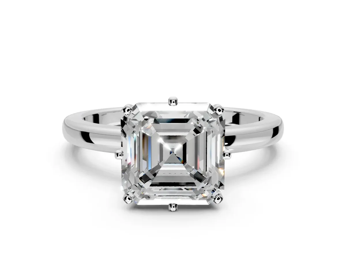 Solitaire Engagement Ring Setting for Asscher Cut Center with Plain Band and Tulip Prong Head in Platinum