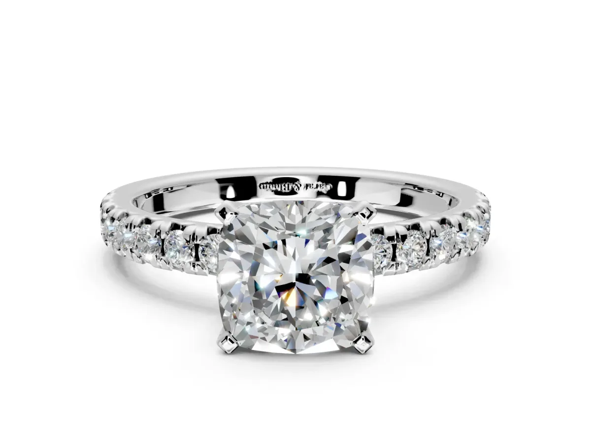 Solitaire Engagement Ring Setting for Cushion Cut Center with Large Accents and Prong Head in Sterling Silver