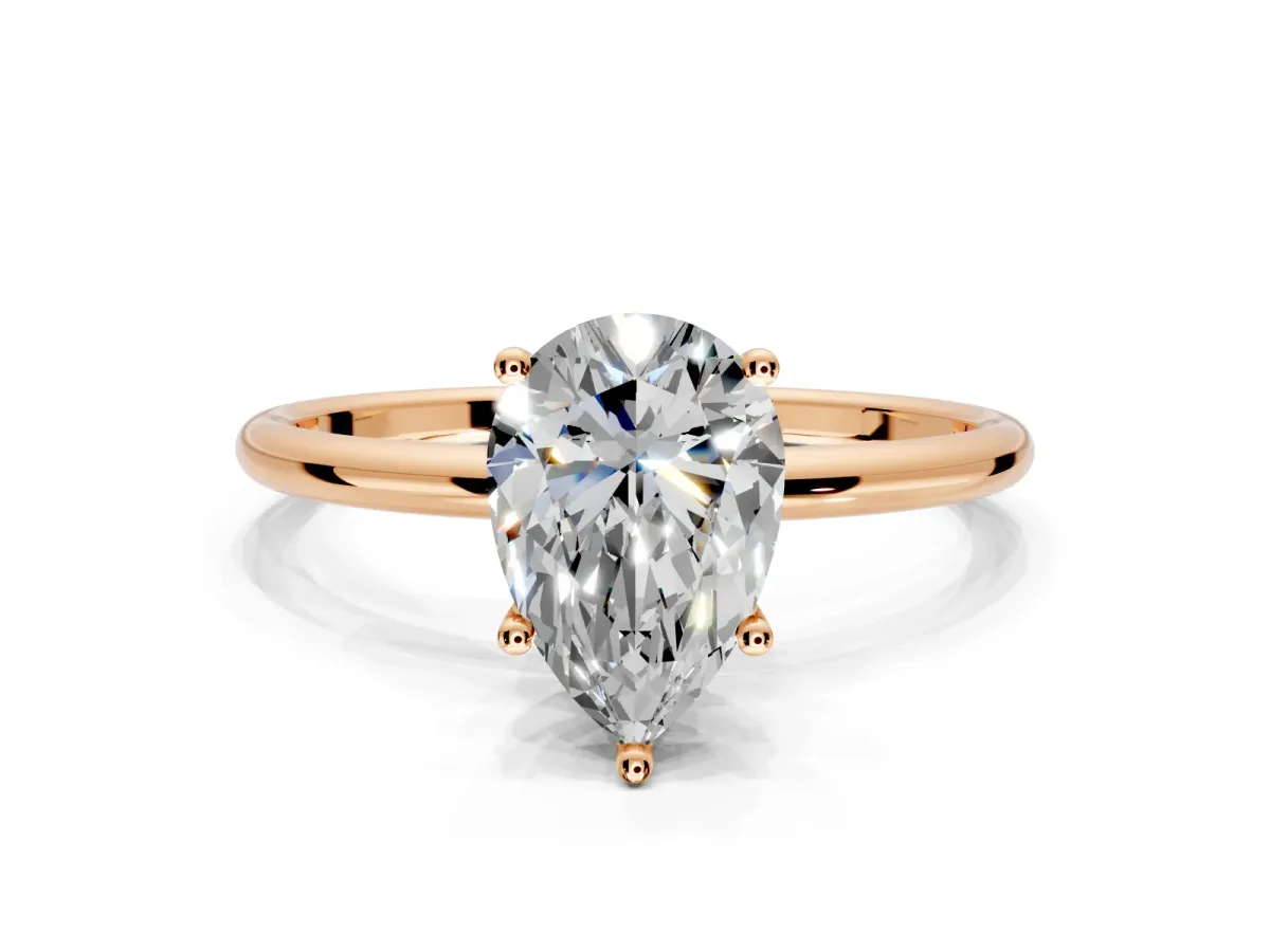 Solitaire Engagement Ring Setting for Pear-Shaped Center with Straight Thin Band and Prong Head in Rose Gold