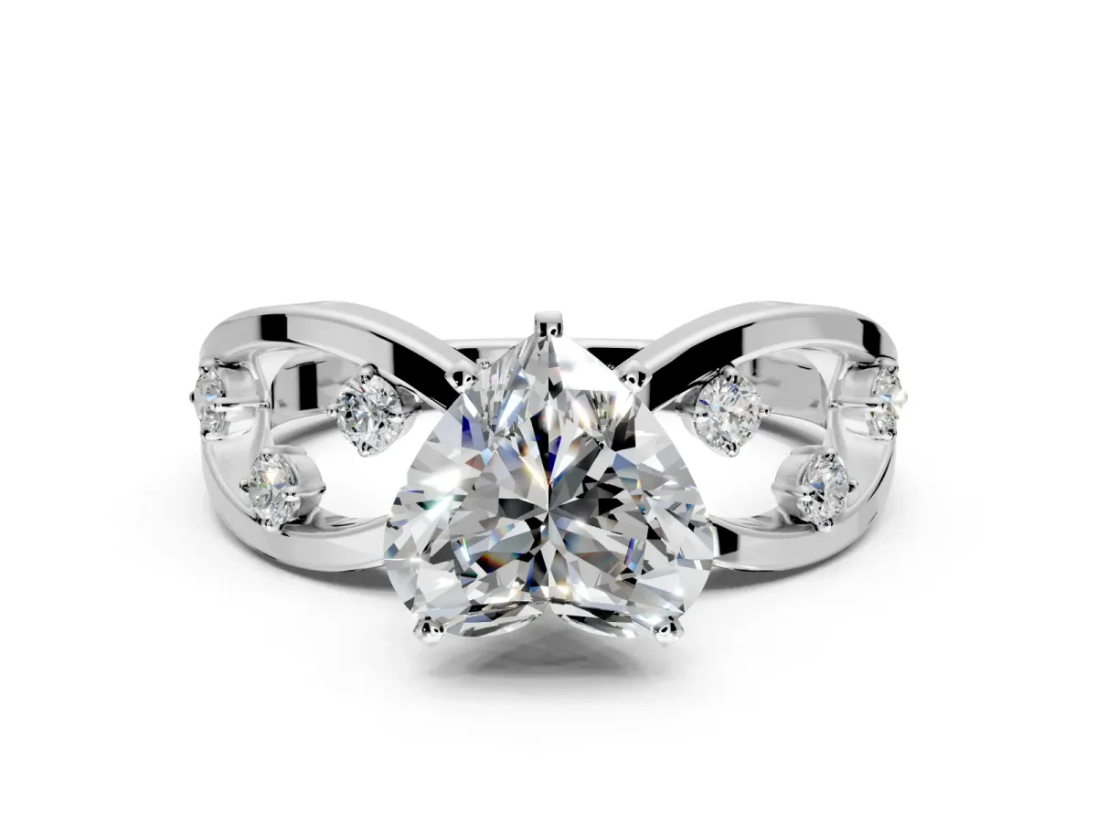 Solitaire Engagement Ring Setting for Heart-Shaped Center with Criss-Cross Accent Band and Prong Head in Sterling Silver