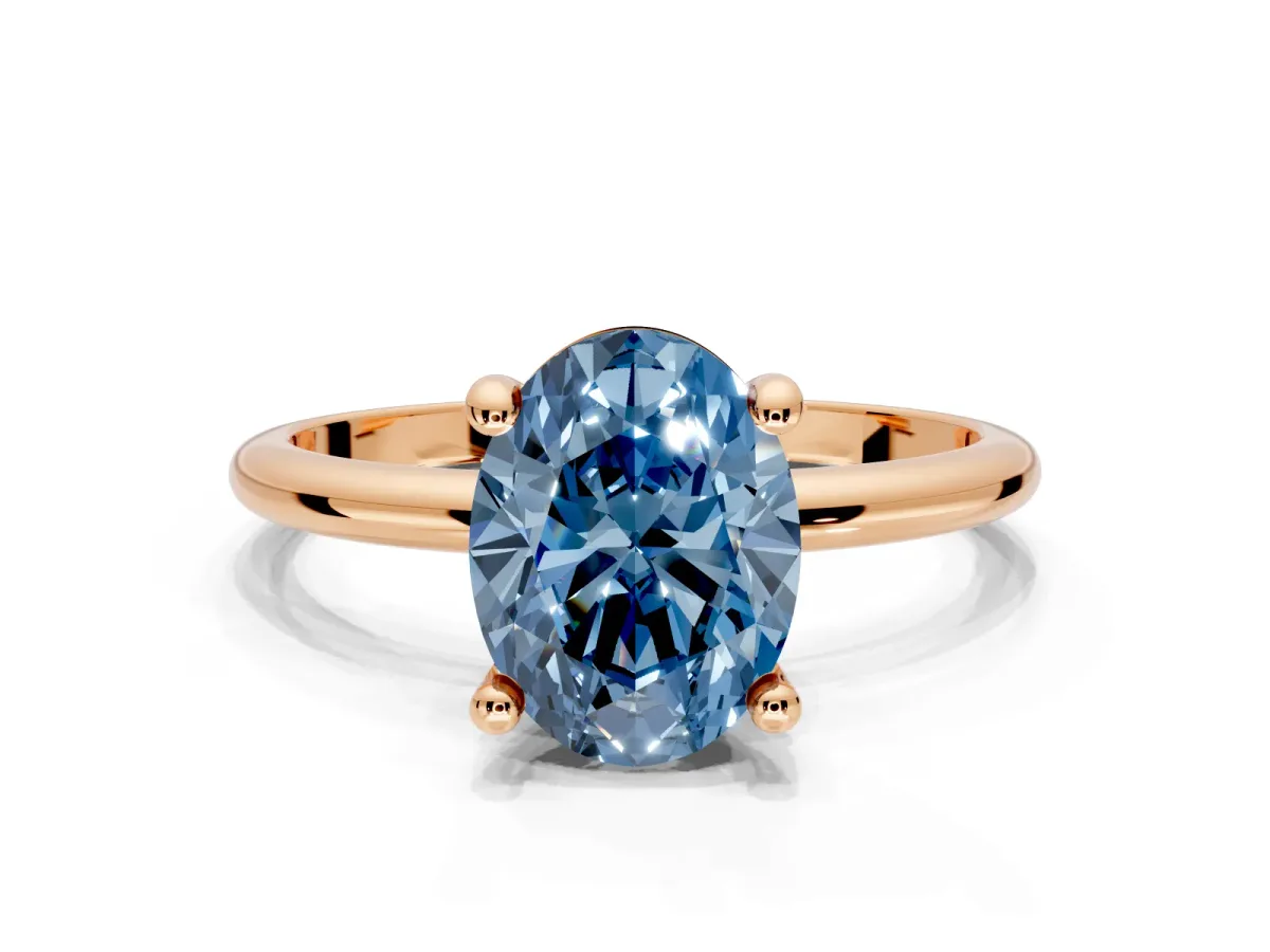 Minimalist Solitaire Engagement Ring Setting for Fancy Blue Oval Center with Thin Band and Prong Head in Rose Gold