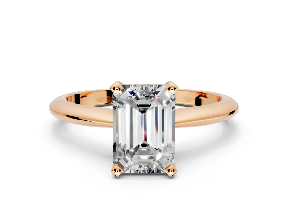 Solitaire Engagement Ring Setting for Emerald Cut Center with Knife Ridge Band and Claw Prong Head in Rose Gold