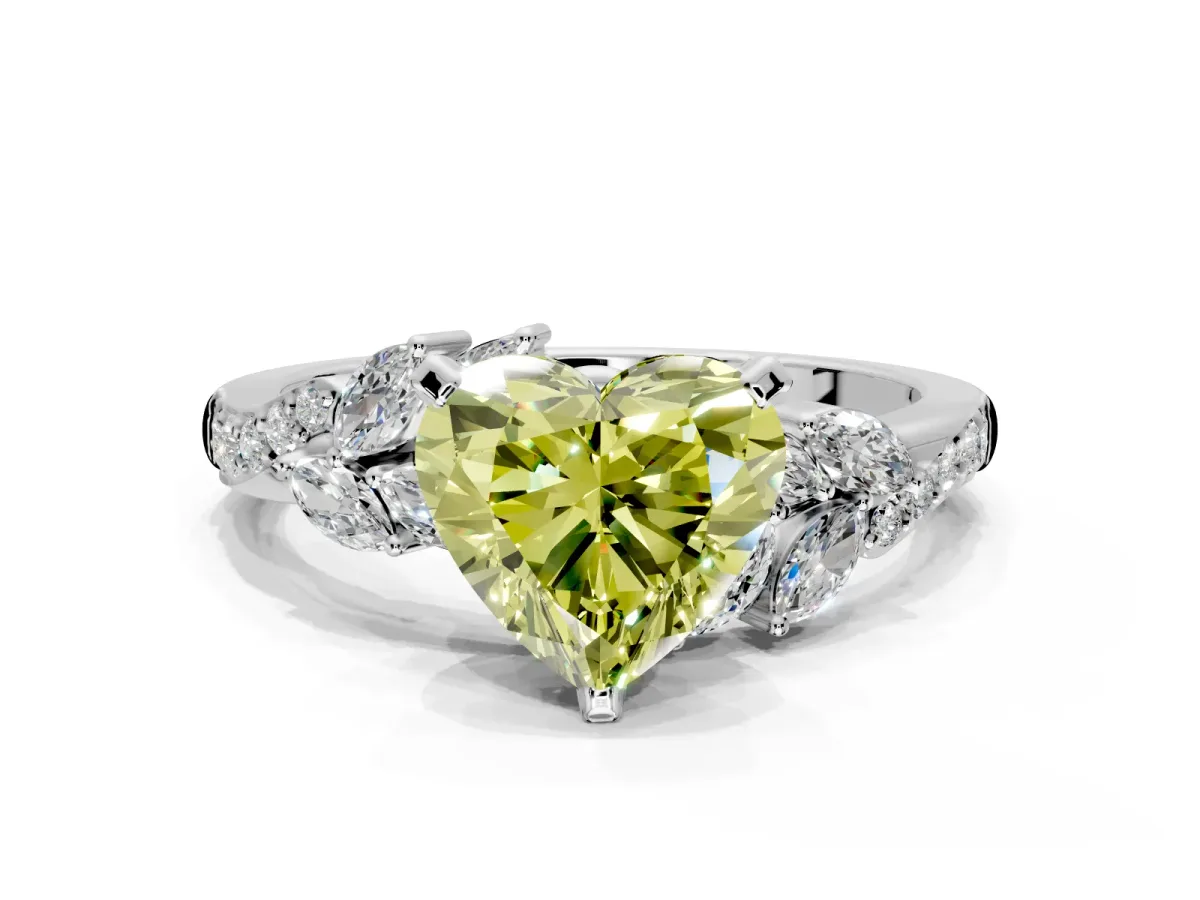 Solitaire Engagement Ring Setting for Fancy Yellow Heart-Shaped Center with Marquise Accent Twist Band and Prong Head in Sterling Silver