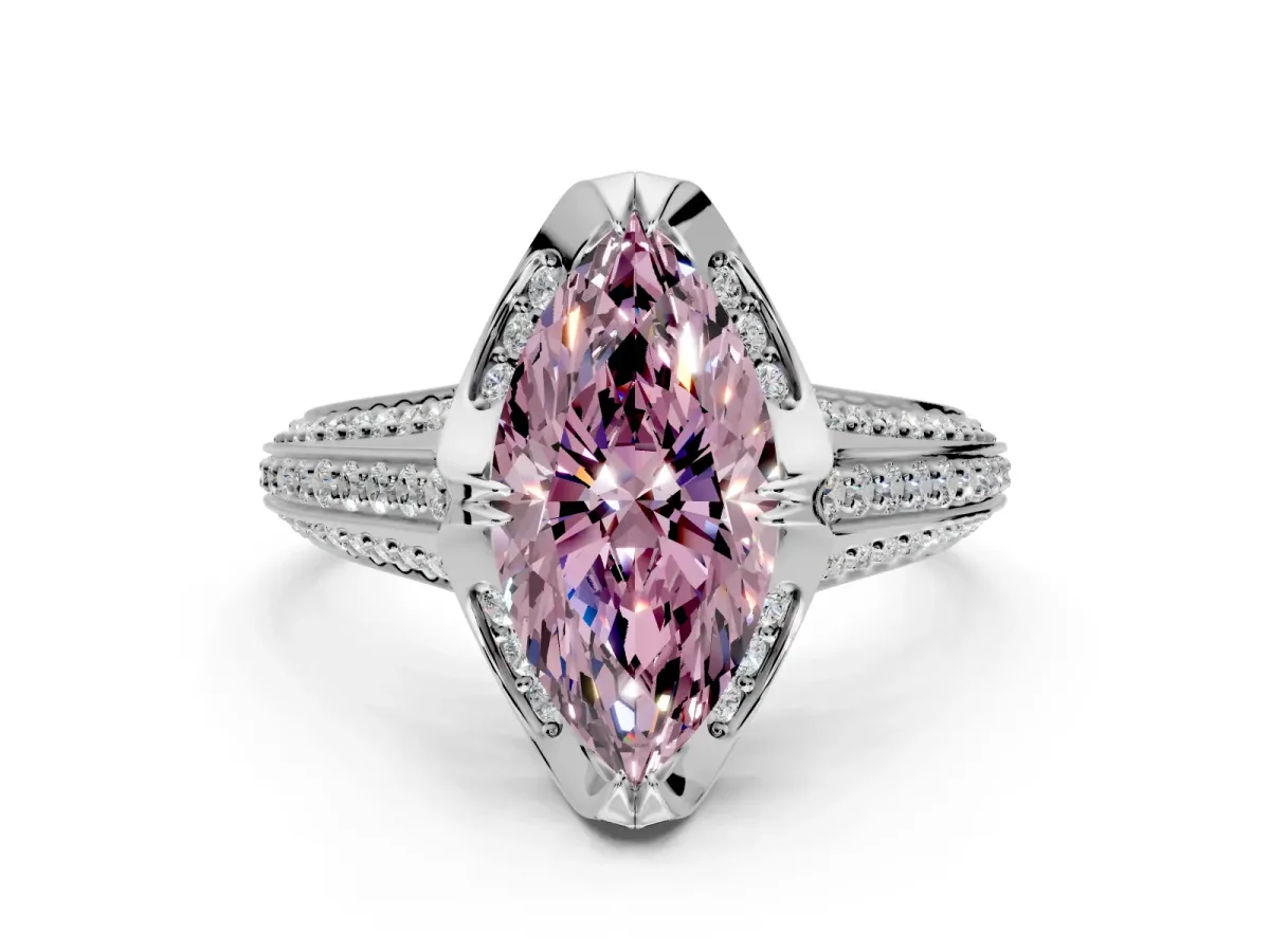 Solitaire Engagement Ring Setting for Fancy Pink Marquise Center with Accented Split Shank and Prong Head in Platinum