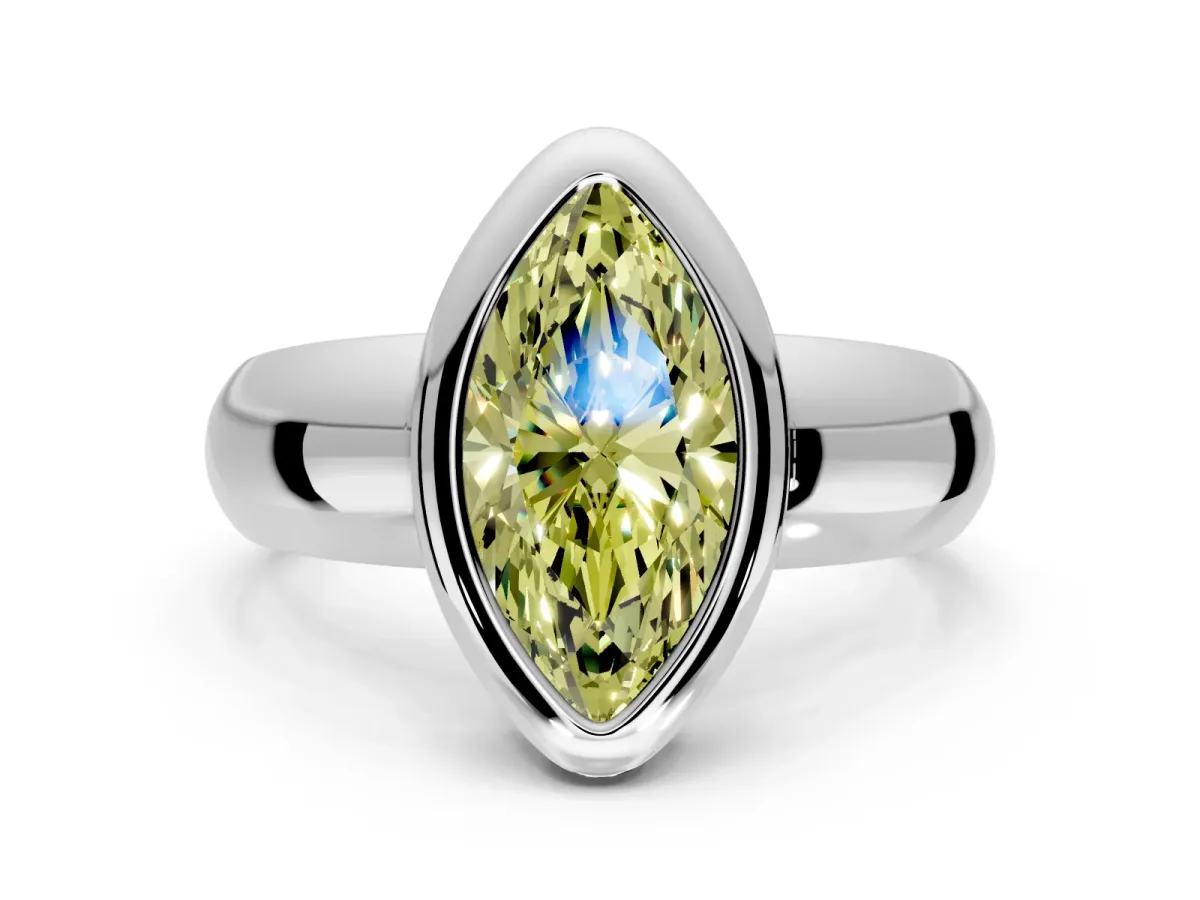 Solitaire Engagement Ring Setting for Fancy Yellow Marquise Center with Wide Band and Bezel Head in Platinum
